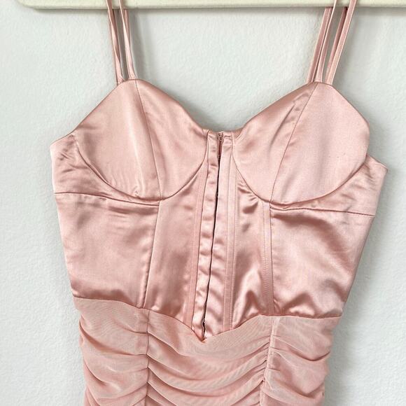ZARA Ruched Tulle Corset Dress Beige Pink Size Small Satin Balletcore Sexy - Picture 4 of 11